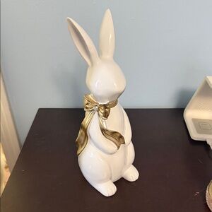 White Ceramic Bunny with Gold Bow